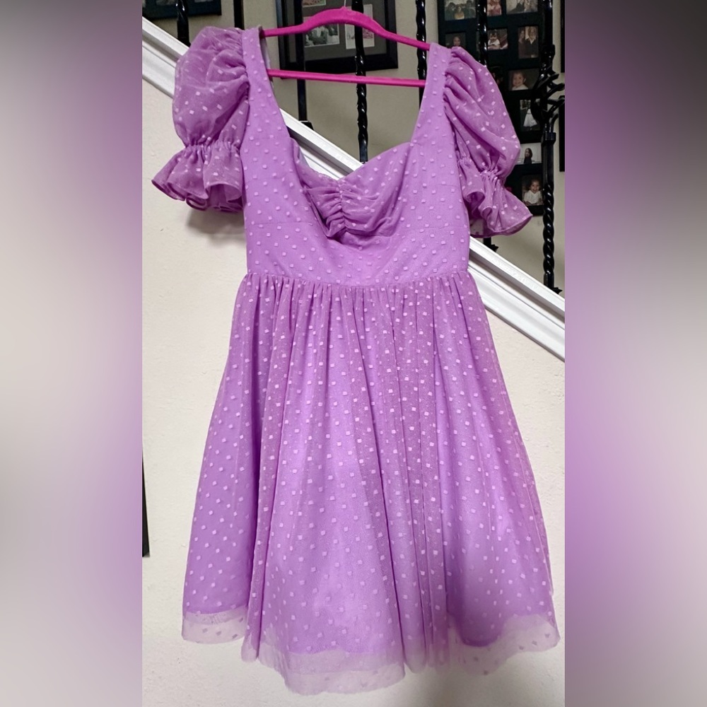Hutch Lavender Swiss Dot w/Mesh puffed ballon sleeve dress, Size 4, NWT